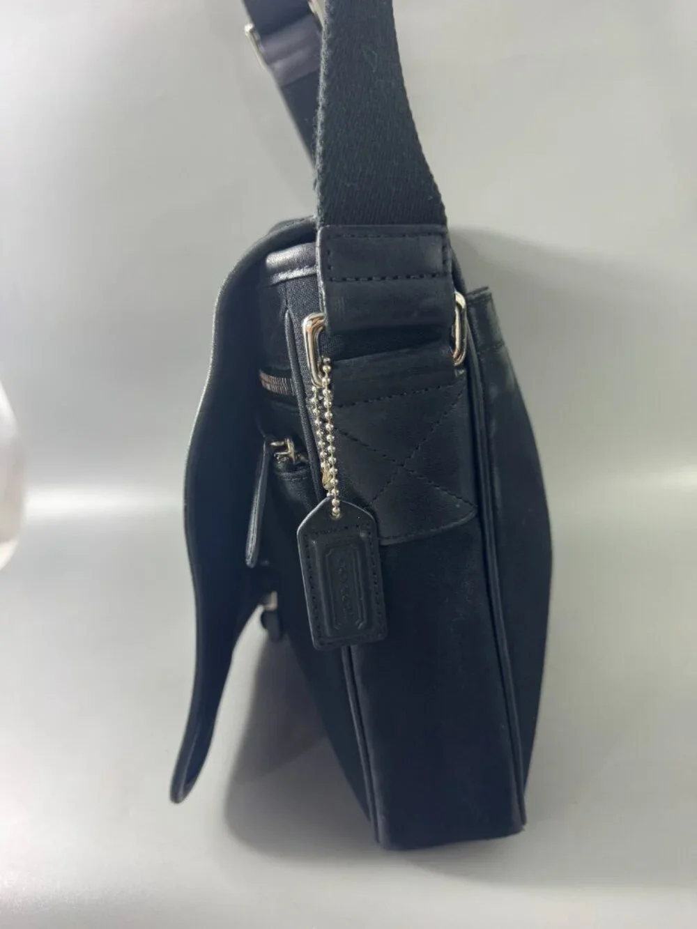 Authentic Coach #6411 Black Canvas with Leather Accents messenger Bag